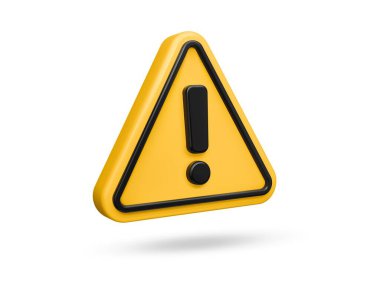 3D uyarı işareti, dikkat işareti, dikkat simgesi. Ünlem işaretli izole edilmiş sarı vektör üçgeni. Tehlike uyarısı, acil tehlike uyarısı sembolü. Uyarı, uyarı ve dikkat