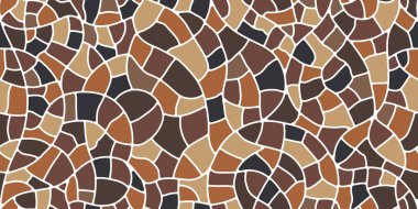 Mozaik taş döşeme deseni, kahverengi asfalt döşeme. Sıralı siyah ve topraksı çakıl taşları ile vektör zemin arka planı doğal renk ve şekillere sahip desenli kaldırım taşı veya moloz parçaları yüzeyi oluşturur.