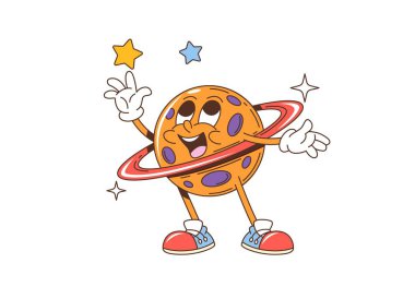 Eski moda uzay gezegeni karakteri ve yıldızları. Geniş neşeli gülümseme, halka ve kraterler, psikedelik titreşimler, kozmik serinlik ve tuhaf davranışlar yayar.