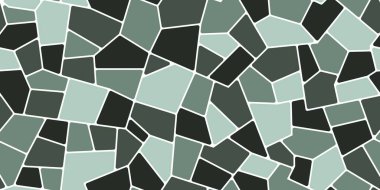 Mozaik taş geometrik kiremit deseni ya da taşıyıcı seramik parçaların zemin zemin zeminleri. Soyut geometrik şekilli yeşil soyut taşlar kırılan fayanslar ve düzensiz rastgele kaldırım parçaları.