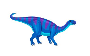 Karikatür Coloradisaurus dinozor karakteri Jurasik orman hayvanı. Tarih öncesi dinozor kertenkelesinin mavi şeritli derisi. Komik otçul dinozor, soyu tükenmiş jurasik dönem hayvanı.