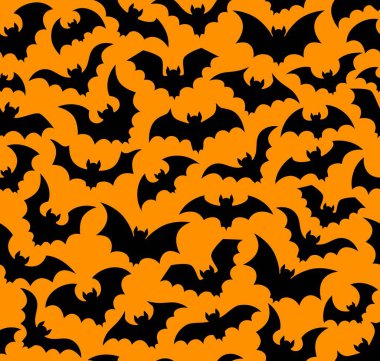 Cadılar Bayramı 'nda uçan yarasalar pürüzsüz olur. Büyüleyici vampir yarasaların oluşturduğu taşıyıcı döşeme, ürkütücü bir şekilde canlı turuncu bir arka plana doğru siluetleri sürükler. Ürkütücü ve ürkütücü duvar kağıdı.