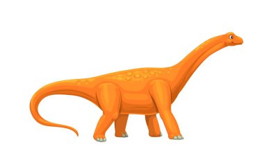 Çizgi film hipselosaurus dinozor karakteri. Jurasik dönemin sevimli dev dino hayvan vektör kişiliği. Tarih öncesi ormanın kahverengi hipselosaurus dinozor hayvanı. Uzun boyunlu komik Sauropod kertenkelesi.