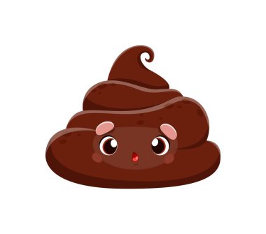 Çizgi film dışkısı emojisi, sevimli kaka ifade eden büyük şaşırmış gözler ve parlayan yanaklar. Sosyal medya paylaşımları ve uygulama sohbetleri için izole vektör esprili ve ilginç ifade, neşe ve neşe saçan ruh hali