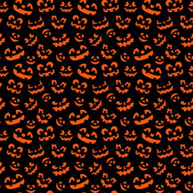 Cadılar Bayramı korkunç balkabağı surat deseni, bayram korku gecesi geçmişi, kusursuz vektör. Cadılar Bayramı şaka mı şeker mi turuncu suratlı tüyler ürpertici balkabakları ve ürkütücü gülücük kalıpları