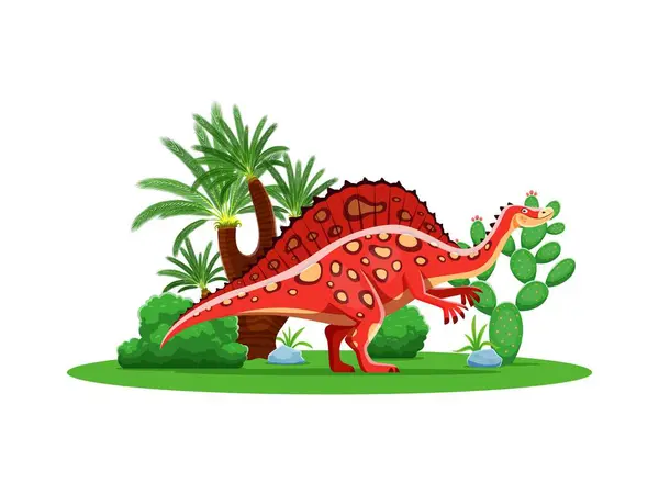 stock vector Cartoon dinosaur, prehistoric dino character, Ouranosaurus in jungle forest, vector Jurassic era. Prehistoric dinosaur character of Ouranosaurus dino with funny face for prehistory lizard and reptile