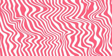 Pembe çilek dalgalı karamel desenli. Pembe ve beyaz kaotik çizgileri olan soyut bir arka plan. Çizgili şekerleme sanrı gördüren bir doku. Optik illüzyonlu dinamik karamel arkaplan