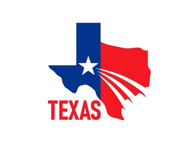 Teksas eyaleti sembolü, harita simgesi, önde gelen bir yalnız yıldız, birleşmeyi sembolize ediyor ve Amerika Birleşik Devletleri 'nin bağımsız ruhu, Teksas' ın kendine özgü silueti kırmızı ve mavi renkte.