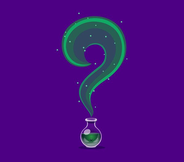 Halloween font, witch magic potion as question mark for horror alphabet, cartoon vector. Halloween font punctuation sign of interrogative mark in shape of magic elixir or spell poison from bottle