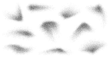 Grain boya sprey sesi veya toz fırçası ve siyah kum tanecikleri, vektör soyut şekil efektleri. Siyah noktalar ve kum tanecikli toz zerreleriyle grafiti mürekkebi tarzında boya.