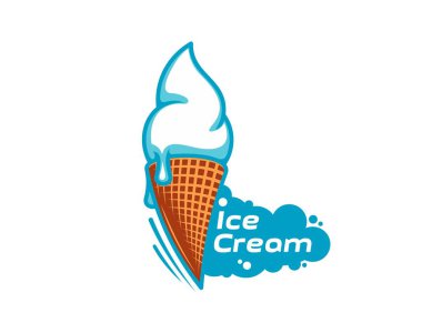 Gelato tatlısı ve gelateria için dondurma külahı ikonu, vektör amblemi. Donmuş tatlılar, İtalyan dondurması ve dondurma menüsü için eritilmiş dondurmalı kremalı dondurma.