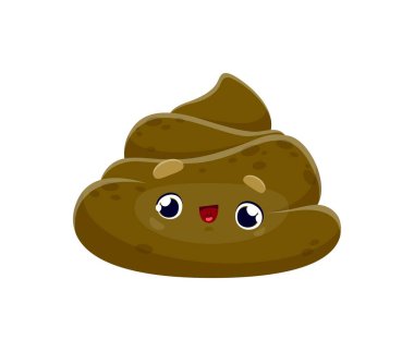 Cartoon poop emoji or poo emoticon with funny face expression, vector character. Cartoon poop smile with cute face, toilet shit or excrement emoji or stinky comic poo for kawaii emoticon sticker