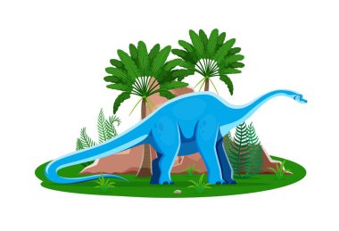 Haplocanthosaurus tarih öncesi dinozor çizgi film karakteri. İzole edilmiş vektör büyük otçul yeşil bitkilerle doğal ortamda antik sürüngen dino hayvan. Geç Kretase Dönemi Paleontolojisi Dönemi Kertenkelesi