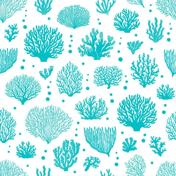 stock vector Sea reef corals or ocean seaweeds seamless pattern, vector marine background. Cartoon undersea and ocean underwater pattern of corals and actinia aquatic flowers with water bubbles for background