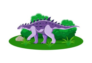 Struthiosaurus prehistoric dinosaur character. Isolated cartoon vector genus of ankylosaurian dinos from the late cretaceous period. Ancient herbivore reptile animal with armored body among foliage clipart