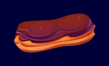 Çizgi film eklem şekerlemeleri ve tatlı pastalar. Choux hamurundan yapılmış bol kremalı ve üzeri çikolatalı kremayla kaplı vektör klasik Fransız tatlısı. Hafif hava dokusuyla lüks bir ziyafet.