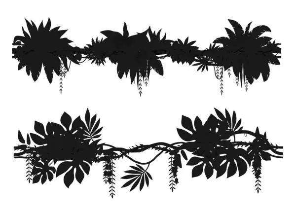 stock vector Tropical jungle forest liana branch silhouettes of ivy vine plants, vector icons. Tropical rainforest liana and Amazon jungle creeper tree silhouettes with climbing and hanging leaves for ornate frame