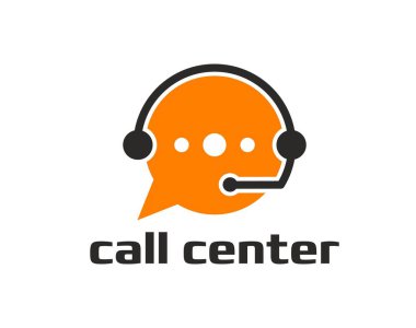 Müşteri destek servisi ya da müşteri yardım hattı için çağrı merkezi simgesi, vektör sembolü. Müşteri yardımcısı veya ajan imzası için çağrı merkezi telefon kulaklığı ve mesaj sohbet balonu
