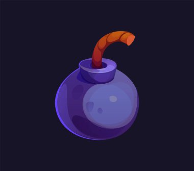 Fitili karikatür korsan bombası. İzole edilmiş vektör tehlikeli patlayıcı silah, parlak, küresel bir vücut ve belirgin bir ip fitili. Corsair çizgi roman el bombası, klasik ortaçağ bomba oyunu varlığı