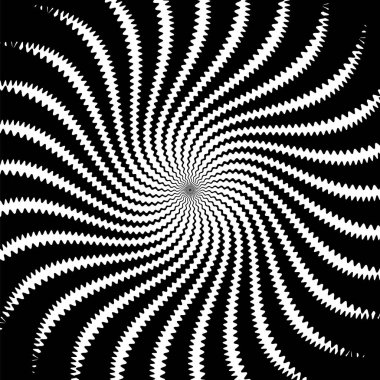 Psychedelic hypnosis swirls, hypnotic spiral pattern. Abstract black and white spiraling effect. Monochrome vector optical illusion with swirling circular shape, wavy lines or rays with dot in center clipart