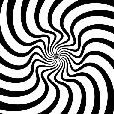 Hipnotik siyah ve beyaz spiral şekilli psikedelik hipnoz girdabı büyüleyici ve psikedelik bir görsel etki yaratıyor. Vektör monokrom soyut hipnoz etkisi ve optik illüzyon arka planı