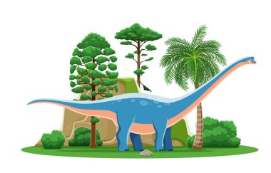 Dinozor, karikatür tarih öncesi Jurassic dino karakteri, vektör Antarctosaurus kertenkelesi. Çocuk paleontoloji hayvan kertenkeleleri ya da komik dinolar için orman parkında Jurassic döneminin dev dinozoru.