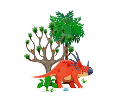 Karikatür dinozoru ya da Jurassic ormanındaki tarih öncesi kertenkele Styracosaurus, vektör dino karakteri. Çocuklar için Kretase Çağı 'nın tarih öncesi dinozor Styracosaurus' u dino paleontoloji ansiklopedisi