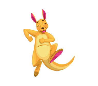 Cartoon funny kangaroo animal character mid-jump. Isolated vector australian animal wallaby funny and cheerful personage featuring exudes energy and happiness. Smiling comic wallaroo jumping motion clipart