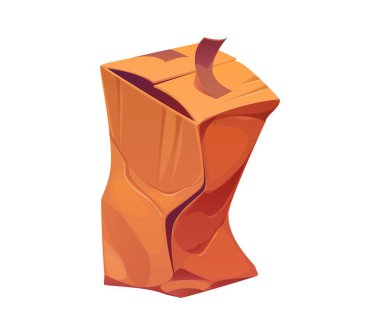 Kırık, hasarlı ve buruşmuş kargo kutusu paketi, vektör simgesi. Yırtılmış, bükülmüş ve buruşmuş karton paketlerle veya lojistik sevkiyatta hasar görmüş karton kutularla ezilmiş ve yırtılmış teslimat paketi.