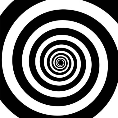 Psikedelik hipnotik girdap ya da hipnoz etkisindeki spiral desen, vektör arkaplan. Beyaz siyah girdaplardan oluşan hipnotik spiral tünel ve solucan deliği optik illüzyonları veya psikedelik efekt deseni