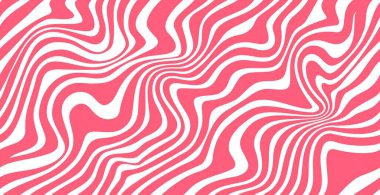 Dalga çizgilerinin pembe çilekli karamelli kıvrımlı arka planı, soyut vektör. Dalgalı akış desenli pembe böğürtlen şurubu. Şekerli tatlı için tatlı şurubu geometrik zebra çizgileri.