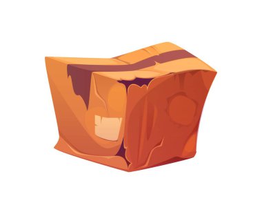 Damaged and crumpled cardboard box used for shipping and delivery. Broken and crushed cargo packaging, ripped parcel symbolizing careless handling or delivery mishaps, poor handling or shipping issues clipart