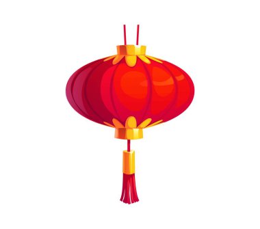 Karton Çin festivali kırmızı feneri, Asya Çin Mahallesi lambası. Çin 'in yeni yılını kutlamak için geleneksel dekoratif lamba vektörü, Asya kültüründe ve geleneklerinde mutluluğu ve iyi kaderi simgeliyor.