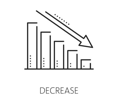 Mali veri analizleri, grafik çizgisi simgesini azaltın. İş araştırma raporu analizi, finans performans analizi veya şirket istatistiksel ana hatları vektör sütun bilgilerini ve aşağı ok gösterme