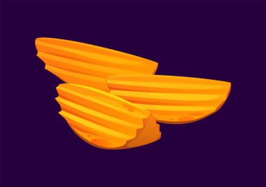 Çizgi film patatesleri. Altın kahverengisi, tırtıklı patates parçaları. Kaba, ev yapımı lezzetli atıştırmalıklar. Dışı çıtır çıtır, içi yumuşak. Hafif tuzlu ve otlarla tatlandırılmış.