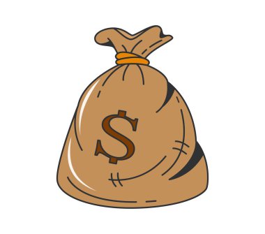 Vahşi Batı 'nın para çantası, 70' ler ya da 80 'lerin batı sembolü. Eski moda karikatür bankası para çuvalı, Vahşi Batı soyguncusu ödülü ya da Teksas kovboy sanatı.