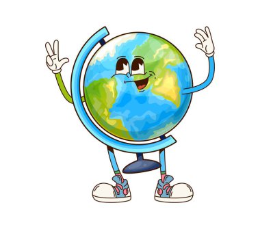 Dünya çapında harika bir okul karakteri. İlköğretim okulu mutlu karakter, çocuk eğitimi, aksesuar ya da öğrenci kırtasiyesi komik 60 'ların vektör kişiliği sunar. Coğrafya öğrenimi. Neşeli, havalı maskot.