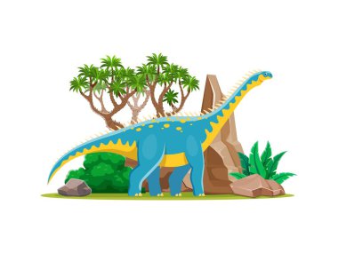 Nesli tükenmiş Barapasaurus dinazor sevimli bir karakter. Paleontoloji sürüngeni, Jurassic dönemi dinozoru ya da soyu tükenmiş kertenkele mutlu komik çizgi film vektör karakteri. Tarih öncesi hayvan komik soyutlanmış kişi ya da maskot