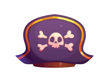 Çizgi film korsanı, kafatası çapraz kemikli tricorn şapkalı, korsan denizci başlıklı. Çizgi film karnaval kostümü için Jolly Roger kafatası ya da çocuk maskesiyle korsan kaptan tricorne şapkası.