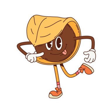 Retro çizgi film harika Japon namagashi tatlı karakteri, vektör komik tatlı hamur işi. Japon tatlısından nefis namagashi kurabiyesi, nefis bir dili olan eğlenceli yemek karakteri.