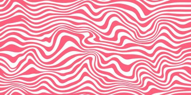 Wavy pink strawberry caramel seamless pattern, swirl background of lollipop, candy cane, ice cream and yogurt dessert vector texture. Pink white pattern with strawberry and milk caramel wave lines