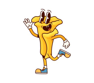 İtalyan makarnası Campanelle harika komik karakter. İtalyan restoranının klasik gurme maskotu, Campanelle pastası ya da İtalyan mutfağı erişte menüsü klasik hippi izole edilmiş şirin vektör kişiliği.