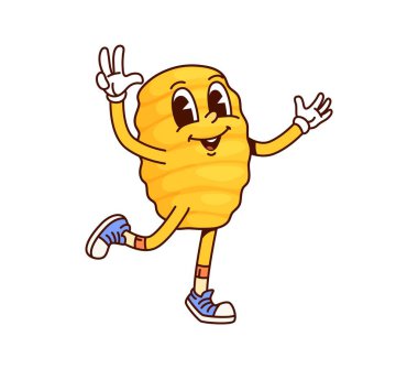 İtalyan makarnası Gnocchi harika bir karakter. Gnocchi buğday çorbası, komik maskot, İtalyan restoranı çiğ gurme ya da İtalyan mutfağı menüsü leziz makarna çizgi filmi, izole edilmiş vektör kişiliği.