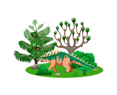 Karikatür dinozoru ve ormandaki tarih öncesi kertenkele karakteri, Polacanthus dino hayvanı. Jurassic Park ya da Kretase Dönemi ve tarih öncesi Polacanthus dinozoru parka geri döndü.