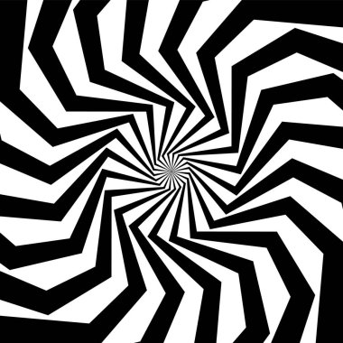 Geometrik girdap içinde hipnotik spiral şekilli psikedelik hipnoz girdapları, vektör arka plan. Hipnotik tünel illüzyonu efekti sarmal girdaplarla veya psikedelik desendeki siyah geometrik çizgi dalgalarıyla