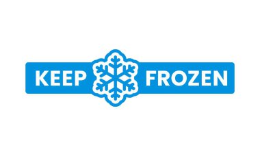 Donmuş mavi ikon, soğuk ürün etiketi kalsın. Derin dondurucu gıda ürünü, soğuk vektör etiketi, dondurulmuş balık, donmuş et veya deniz ürünleri ambalajlama etiketi veya mavi kar taneli ikon tutun