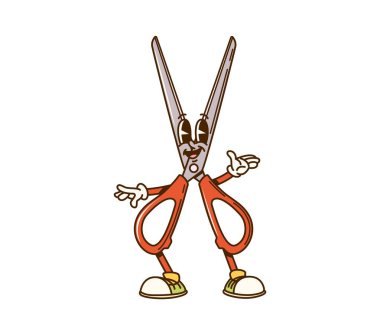 Makas makaslı okul eğitimi ve kırtasiye karakteri. Çizgi film makasları neşeli ve eğlenceli titreşimler yayar. İzole vektör bürosu eğitimsel kişilik eğlencesi sağlıyor.