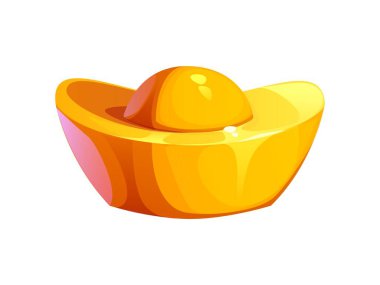 Altın külçeli Çin Yeni Yıl sembolü bolluk, zenginlik, refah, Doğu Asya kültüründe iyi talih. İzole edilmiş çizgi film vektörü geleneksel parlak altın parçasıyla parlatılmış ve ışıl ışıl bitirilmiş