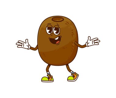 Garip hippi havası olan komik çizgi film modası geçmiş kivi meyve karakteri. İzole vektör anlamlı ve egzotik tropikal meyve retro komik kişilik 60 'lı yılların neşeli ve kaprisli özünü yakalıyor.