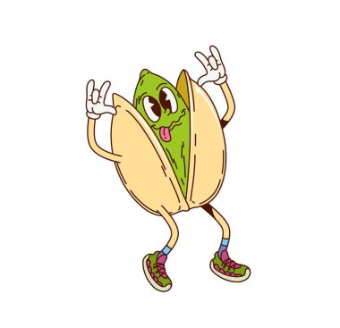 Fıstıklı fıstıklı harika karakter alay eden, spor ayakkabı giyen ve neşeli bir poz veren bir yüz ifadesi sergiliyor. Tuhaf ve neşeli yüzüyle izole edilmiş vektör gıda kişiliği, garip bir titreşim yayıyor.
